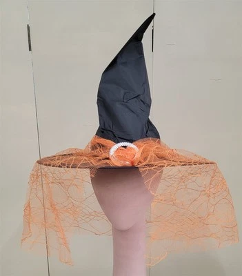 Victorian Trading Black Witch Hat Orange Spider Veil 13E