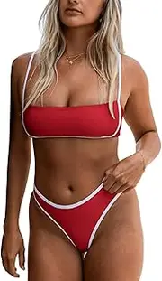 [Wizbran] Womens Cheeky Bandeau Push Up Bikini Sets Two Piece for 2025 Padded High Leg Thong Bathing Suits