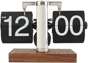 Flip Clock, Black Walnut Retro Digital Flip Down Clock, Battery Powered Auto Flip Desk Clock Mechanical Clock for Home Office Decor, Time Adjustable, Large Numbers for Easy