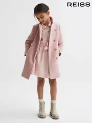Reiss Pink Kia Senior Wool Blend Funnel Neck Coat (N06595) | $240