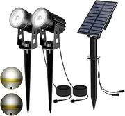 T-Sun Solar Spotlights, 2-in-1 Solar Landscape Spotlights with 3M Cable, 3W Solar Panel Run for 12hrs, 2 Lighting Modes, Waterproof Outdoor Solar Uplight for Yard,Pathway,Lawn,Patio Etc.