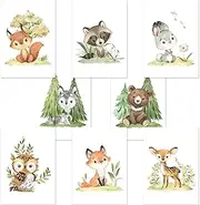 CreativeRobin Set of 8 Poster Set Forest Animals Nursery I Baby Room Decoration I Deer, Fox, Bear etc. with Flora