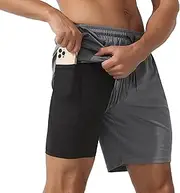 [Aosufei] Men's Stretchy Breathable Solid Sports Shorts Quick Dry Elastic Waist Shorts Casual Loose Shorts with Lining