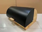 [Erreke] Bread bin, fresh bread for longer time, preserves the aroma, bread container made of steel and bamboo, sliding lid, bread box, black
