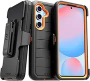 for Samsung Galaxy S24 FE Case with Belt Clip Holster & Kickstand, Screenless Protective Dual-Layer Shockproof Phone Case for Galaxy S24 FE - Black & Orange