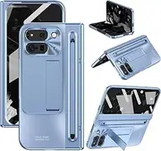 [YQODSZ] for Google Pixel 10 Pro Fold Case with Pen Holder & Stylus, All-Inclusive Phone Case with Hinge Protector, Screen Protector, Kickstand, Slim PC Protective Cover for Google Pixel 10 Pro Blue