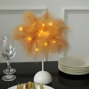 15" NATURAL Feather DESK LAMP Decorative LED Light Table Centerpiece Party