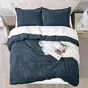 RAGA 100% Cotton Waffle Quilt Cover Set – King Size Doona Cover Set – Prewashed, Ultra Soft & Durable – Midnight Blue – 3 Piece Bedding Set