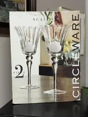 TWO NIB Circleware Candle Holders 11” Hurricane Scalloped Rim 5” Ball Stem Votiv