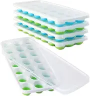 Ice Cube Trays with Lids BPA Free, 4 Packs Easy Release Ice Cube Trays Silicone with Lid Stackable No Spill 84 Sphere Ice Tray Small Cube Dishwasher Safe, Blue & Green