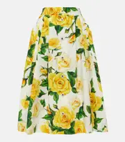 [Dolce & Gabbana] Dolce & Gabbana Floral cotton poplin midi skirt AU 14 white