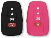 Autobase Silicone Key Fob Cover for Toyota Camry RAV4 Highlander Avalon C-HR Prius Corolla GT86 Smart Key | Car Accessory | Key Protection Case 2 Pcs (Black and Pink)