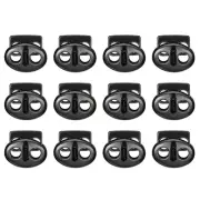 12Pcs Alloy Spring Cord Lock Ends Toggle for Shoelaces Bright Black 17x15mm