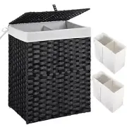 Laundry Hamper lid 90L Wicker Laundry Baskets Foldable 2 Removable Liner Bags