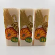 BILL BLASS Set Of 3 Pillar Candles Picturescape fall 6" Thanksgiving Harvest