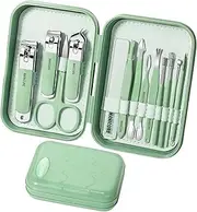 13-in-1 Nail Kit - Professional Manicure and Pedicure Set with Nail Clippers, Cuticle Trimmer, and Facial Care Tools（Green)