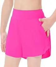 [Hvididan] Girls Athletic Shorts High Waist with Pockets Lightweight Soft Quick-Dry Running Sports