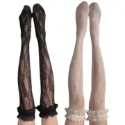 Fishnet Thigh High Stockings Frilly Ruffled Floral Lace Patterned Socks