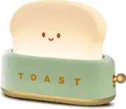 Lertenys Toast Bread LED Night Lamp, Cute Desk Decor Toaster Light Rechargeable with Timer, Creative Design Portable Bedroom Bedside , Green