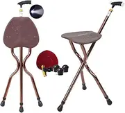 Folding Canes Seat Walking Stick Height Adjustment Cane Seat 350 lbs Capacity Combo Chairs Stool Deluxe Massage Crutches Seat Aluminum Walking Stick Travel Aid for Elder Gift Brown