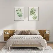 Wall Mounted Bed Headboard with Storage Cabinets, 240 cm Smoked Oak Engineered Wood, Floating Nightstands for Bedroom