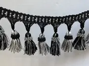 6 yards Silk TASSEL FRINGE TRIM 3.5" Designer Upholstery Drapery Black/White