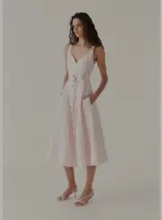 AJE CLAY BELTED MIDI DRESS LIGHT PINK ,SIZE-AU 12 ,RRP $475.