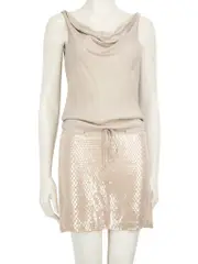 Beige Silk Sequin Dress
