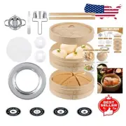 59-Piece 2-Tier 12 Inch Bamboo Steamer Set with Accessories for Asian Delights