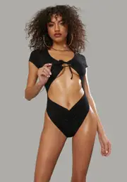 [Poster Grl] Fierce Interaction Tie Front Bodysuit