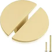 QOGRISUN 5-Pack Solid Brass Cabinet Pulls, Gold Half Moon Drawer Dresser Handles, 1-7/8-Inch Overall Length, Single Hole Pulls Knobs, Kitchen Cupboard Hardware, Brushed Brass Finish
