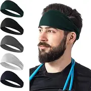[TrueHome] 5 Pack Sports Headbands for Men, Moisture Wicking Workout Headband, Mens Sweatband Sports Headband for Running, Cycling, Basketball, Yoga, Fitness Workout Stretchy Unisex Hairband (5 Color)