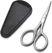 HITOPTY Small Precision Scissors, 3.5inch Stainless Steel Multi-Purpose Vintage Beauty Grooming Kit for Facial Hair, Eyebrow, Eyelash, Beard, Moustache with PU Sheath