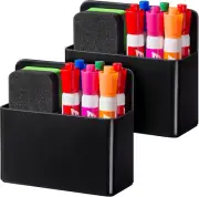 2 Pack Plastic Magnetic Pen Holder, Dry Erase Marker Holder, Pencil Cup, Black