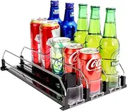 Drink Dispenser for Refrigerator, Self-Pushing Soda Can Organizer for Fridge, 3 Rows has been Assembled, Automatic Can Organizer with Spring Loaded for Refrigerator Holds 15 cans, Black