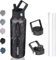BJPKPK Insulated Water Bottles with Straw Lid, 40oz Stainless Steel Water Bottles with 3 Lids, BPA Free Leakproof Thermos, Tumblers, Cups for Sports, Gym- Midnight