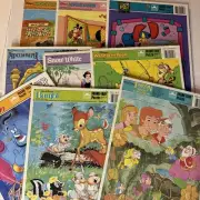 Lot of 9 Disney Flat Tray Puzzles Bambi Snow White Aladdin Pooh Taran Mickey Vtg