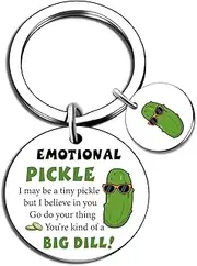 [Ibiwe] Emotional Support Pickle Cucumber Keychain Positive Pickle Gift Inspirational Gifts, Silver