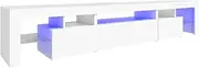vidaXL White TV Cabinet with LED Lights - Modern Engineered Wood Media Unit with RGB Lighting and Ample Storage - 215x36.5x40 cm for Living Room and Bedroom