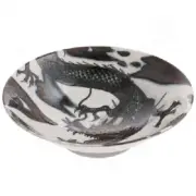 SET of 2 Japanese Noodle Rice Bowl 10"D Porcelain Black RYU Dragon Made in Japan