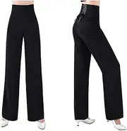 [YILINFEIER] Black Wide Leg Pants for Women, Dance Palazzo Flowy Lounge Trouser Pants Latin