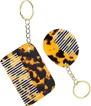 COMPUKAS 2pcs Mini Leopard Print Comb Keychain Detangling Combs for Women Versatile Hair Accessories for Office Social Events Compact Stylish Design
