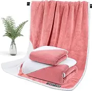 [YURIRIA] Bath Towels 2 Pack Highly Absorbent Quick Dry Bathroom Towel Set Ultra-Soft Face Towels for Bathrooms, Hotel, Kitchen, Gym, and Spa（Pink White）