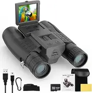 12x32 Easy Focus Binoculars with Camera, Binoculars for Adults High Powered, Large View 2" LCD Display 5MP 1080P Video Photo Recorder with 32G Card for Bird Watching Hunting Black