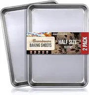 13x18 Aluminum Baking Sheet Pan (2 Pack), Commercial Half Size Rimmed Baking Trays for Oven, Freezer, & Bun Racks, Heavy Duty Baking Sheet Cake Pan, Extra Large Cookie Sheets for Baking & Cooking