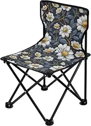 Chamomile Flower White Blue Portable Camp Chairs for Adults Heavy Duty Ultra-Lightweight Portable Chairs for Adults with Carrying Bag