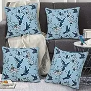 Tiny Break 100% Cotton Decorative Throw Pillow Case, Birds Paradise Spring Season Printed Cushion Covers Set of 4 (18 x 18 Inch, Multi)