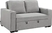 [Sarantino] Hoffman Linen Sofa Bed Chair with Cushions and Cup Holders Light Grey