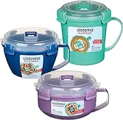 Sistema 3 Pack Soup, Porridge & Noodle Bowl to Go, Assorted Colours