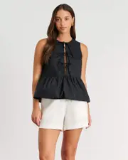 [Jag] Jag Women's Poplin Sleeveless Tie Top In Black Size 14 14 Black
